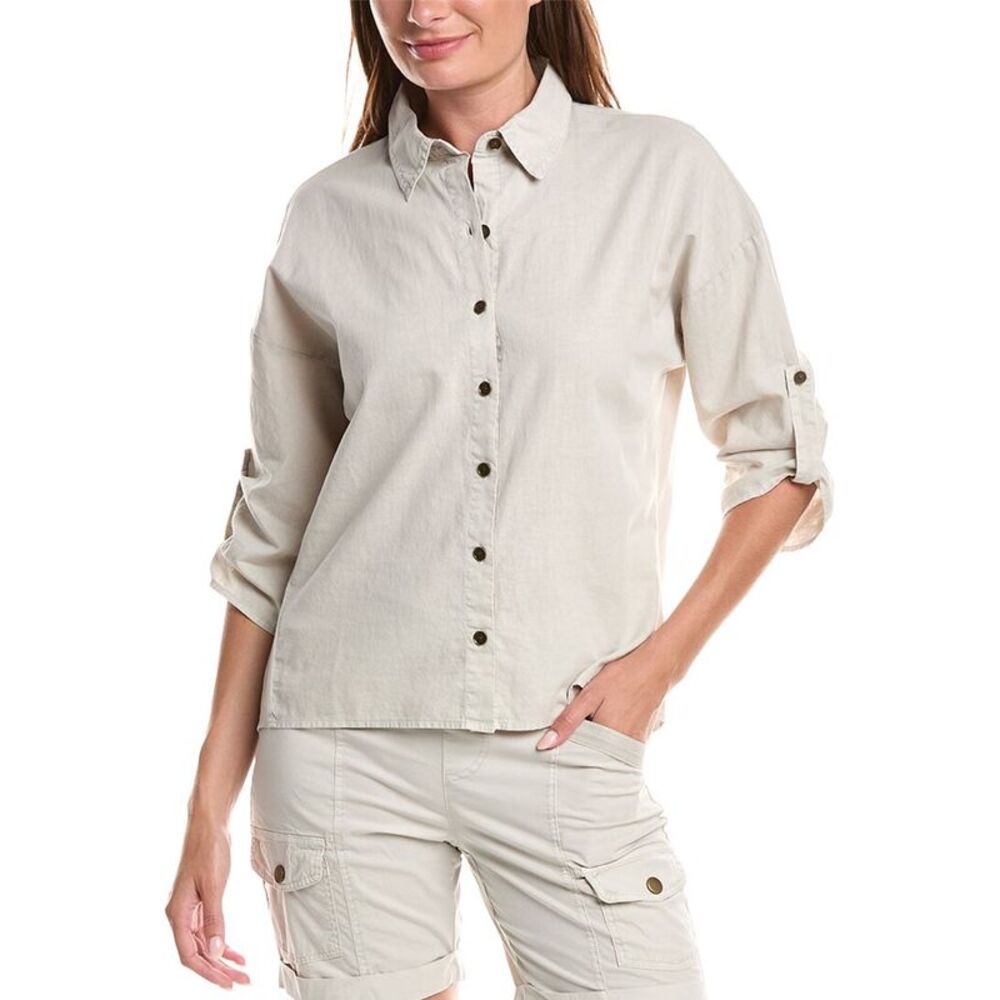Xcvi Womens Carrie Linen-Blend Shirt, Brown